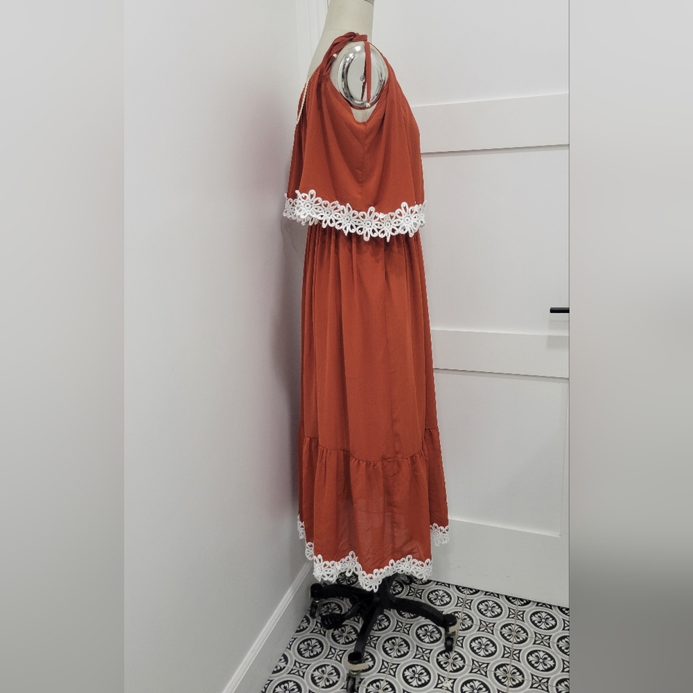 Fashion Women's Spaghetti Straps Maxi/ Midi Brick Red A-line Dress Size XL Boho - Picture 3 of 10